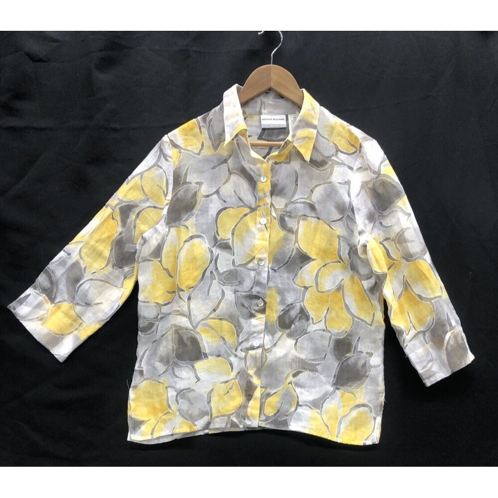 Alfred Dunner Blouse Size 10P Floral Button Down Semi Sheer 3/4 Sleeves